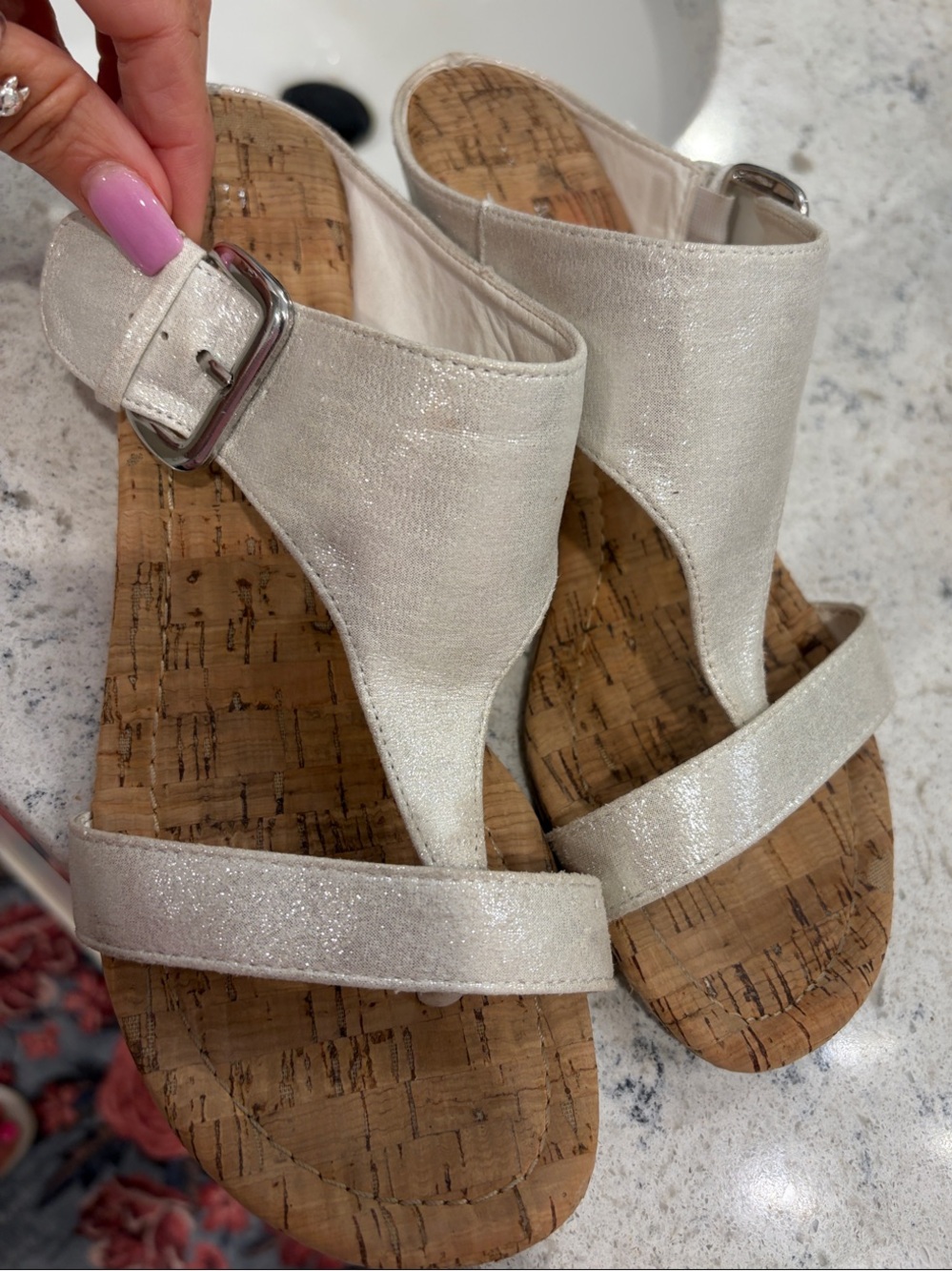 Cute silver fabric sandals